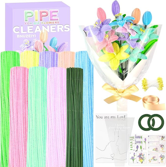Pipe Cleaners Craft Kit 8 Assorted Colors Pipe Cleaners Bulk Flower Making Kit Chenille Stems DIY Arts and Crafts Supplies for Kids Adults Creative Bouquet Festival Home Decor Toys Gifts, Lily