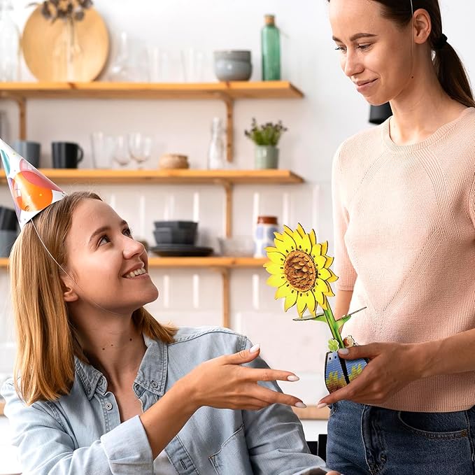 Jege 3D Flowers Wooden Puzzles for Adults,DIY Wooden 2 Flowers per Kit Building Model Set for Home Decor,Ideal Creative Craft Gift Build Kits Toys with 2 Perfume Bottles (Rose + Sun Flower)