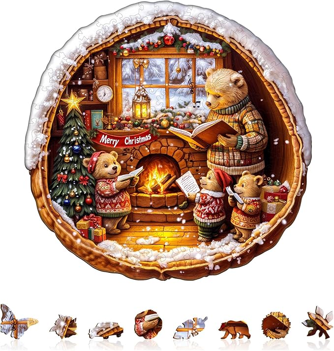 Jigfoxy Wooden Puzzles for Adults, Brown Bear House Wood Puzzles Adult, Unique Animal Shape Wooden Jigsaw Puzzles for Adults, Birthday Gifts for Puzzle Lovers, Family, Friend (M-11.4 * 11.4in-200pcs)