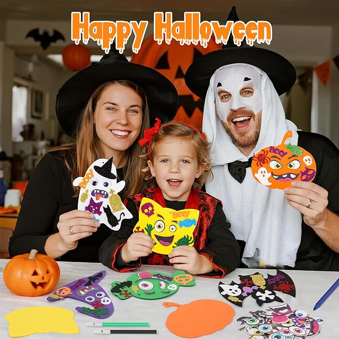 Letapapa 36 Sets Halloween Crafts for Kids 4-8, Art and Crafts Halloween Party Favors, Foam Craft Kits with Pumpkin Cat Ghost for Kids DIY，Art Projects for Classroom Activities Halloween Decorations