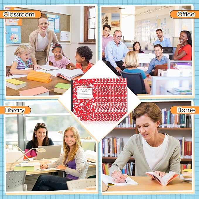 Fainne 100 Pack A5 Composition Notebooks Bulk College Ruled Composition Notebooks Marble Covers Notebook for Student Classroom Office Supplies 30 Sheet/60 Page(Red)