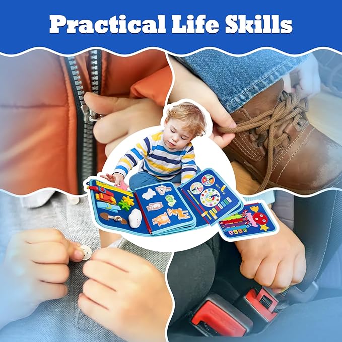 Toddler Busy Board Book - 8 in 1 Montessori Toys for 1 2 3 4 Year Old Learning Educational Activity Gifts for Girls Boys