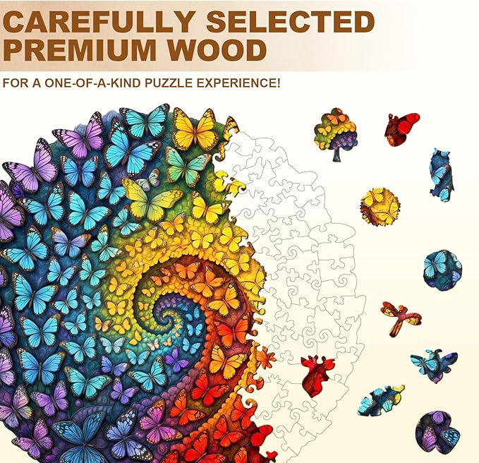 Wooden Puzzles for Adults - Swirl Butterfly Wood Puzzles Adult - Unique Animal Shape Wooden Jigsaw Puzzles for Adults - Birthday Gifts for Puzzle Lovers, Family (11.4 * 11.3in)