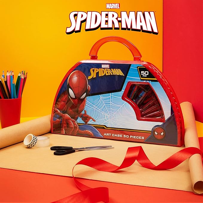 Marvel Kids Art Set for Boys Crafts Drawing and Painting Sets for Children Travel Case 40 Plus Pieces Watercolour Paints Crayons Colouring Pencils Art Supplies Spiderman Gifts