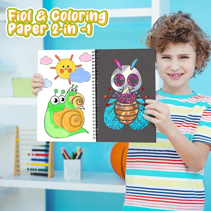 Foil Craft Bugs Butterfly DIY Art Fun Kits Set, No Mess Creative Foil Art Drawing Game for Kids, Birthday Gifts Crafts Supplies Travel Toys for Girls Boys Ages 4-9