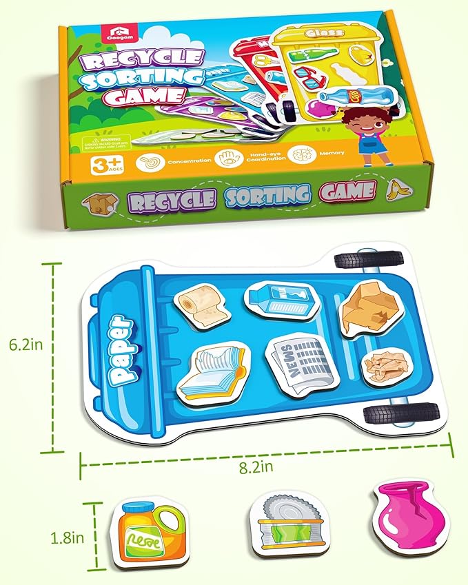 Coogam Montessori Toys for 3 Year Old, Magnetic Garbage Recycling Sorting Toy - Waste Category Classification and Environmental Awareness Learning Educational Gift Toy Game