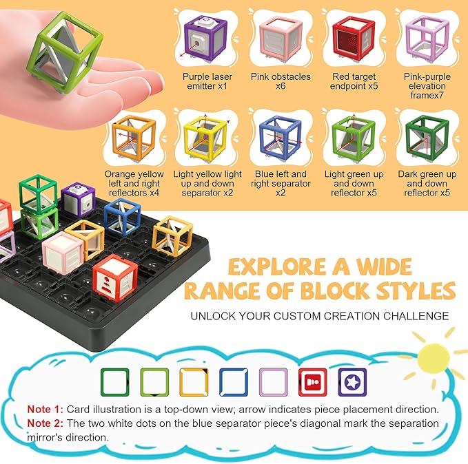 New Laser Maze Reasoning Game, Ultimate STEM Logic Toys for Ages 8+ Kid, 60+ Challenges Puzzle Games, Ideal Educational Children Gift for Christmas/Birthday/Children's Day, 37 Pcs Cubes