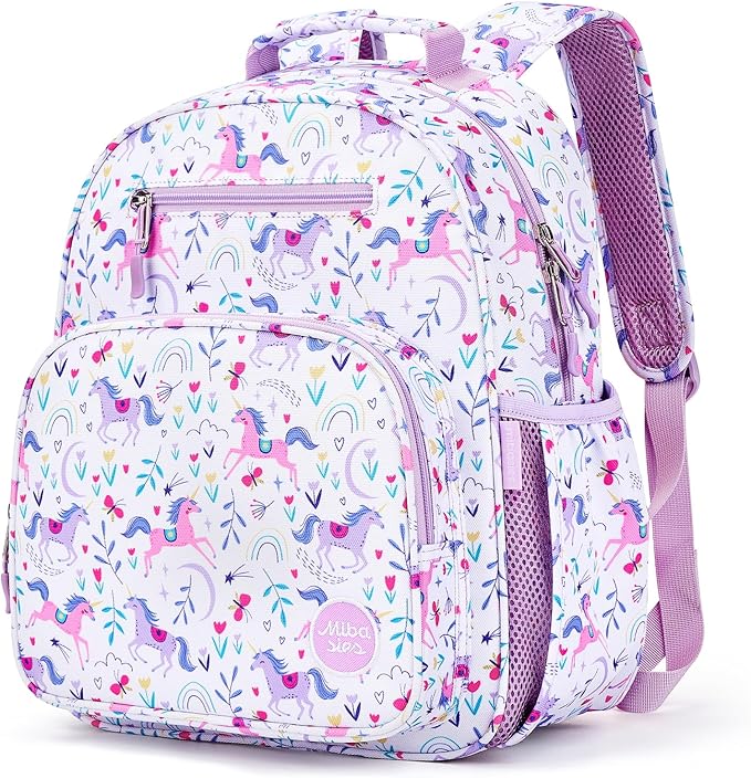 mibasies Girls Backpack 5-8: Lightweight Kids Backpacks for Girls - Girl Bookbag for Elementary School - Unicorn Garden Purple