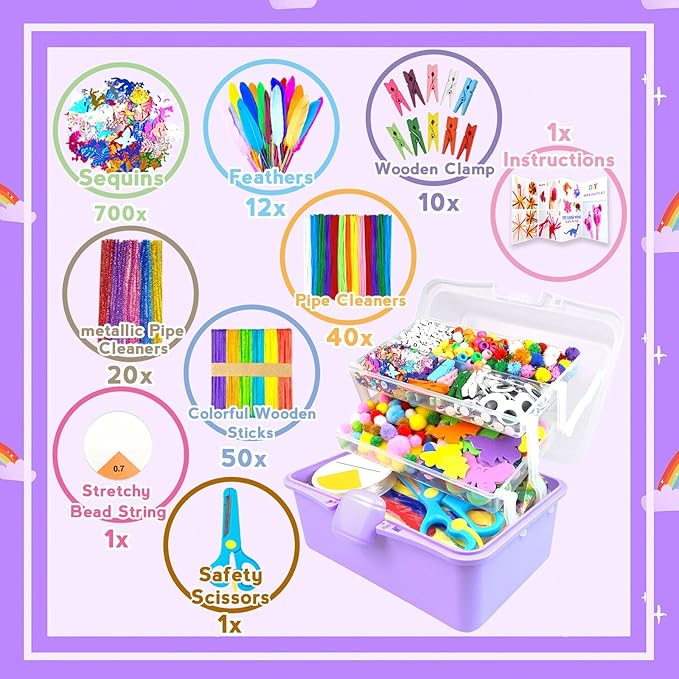 ZEIZHUBN Arts and Crafts Supplies for Kids Crafts Kit with Pipe Cleaners DIY Crafts for Kids Art School Supplies Materials All in Crafting Box Craft Supply Set Gifts for Kid Girls Boys Age 4-8, 8-12
