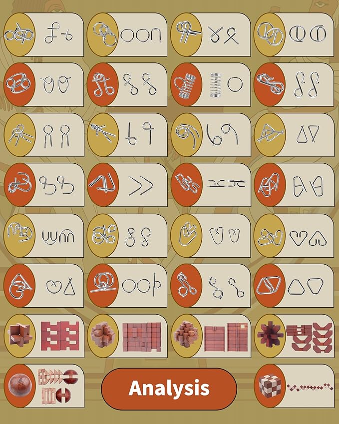 30pcs Brain Teaser Puzzles Game for Adults and Kids Ancient Wooden and Metal Puzzles 3D Educational Toys IQ Logic Train Family Games Party Favor Coffee Time Unlock Interlock Puzzles Box