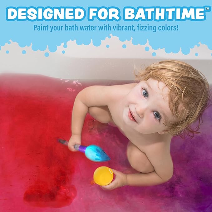 Tub Works® Bath Color Brush™ Kids Bath Bomb Set | Nontoxic & Fragrance-Free | Use Brush to Paint Water with Vibrant, Fizzing Colors | Fun BathBombs for Kids Bath | Creative Bathtub Toys for Toddlers
