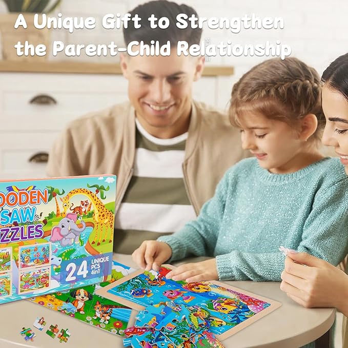 Wooden Jigsaw Puzzles for Kids Ages 3-6, 4 Pack with Animals Preschool Educational Toys, Toddler Puzzles Gift for 3 4 5 Year Old Boys Girls (Animal)