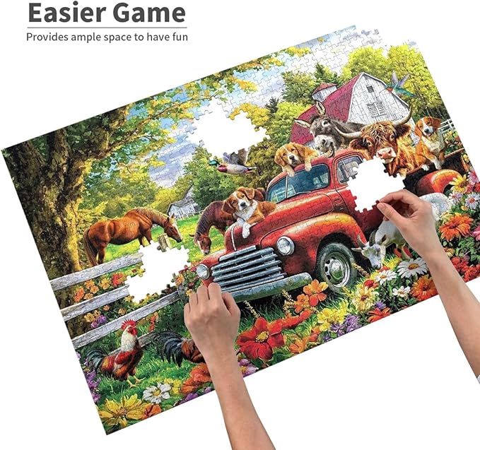 Colorful Spring Farm Puzzle for Adults 1000 Pieces Animal Farm Dogs Cows Donkey Horses Puzzle Artwork Friends Family Activity Game Nights Gifts