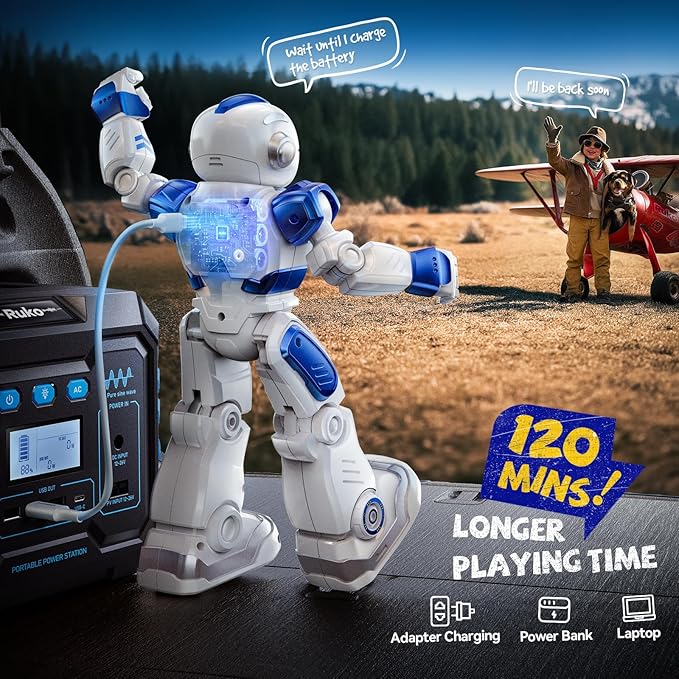 Ruko 6088 Programmable Robot with APP Control, Remote Control, Gesture Sensing Control, Rechargeable Robots Toys for Boys and Girls, Interactive LED Faces, QA Games for 3 4 5 6 Years Kids, Blue