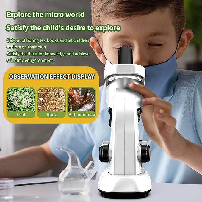 Kids Microscope,40-1600x Microscope Kit for Kids Beginners Children,STEM Kit,Prepared Slides,LED Light and Configured Various Operating Tools- Science Experiment Toy for Kids Ages 5-12