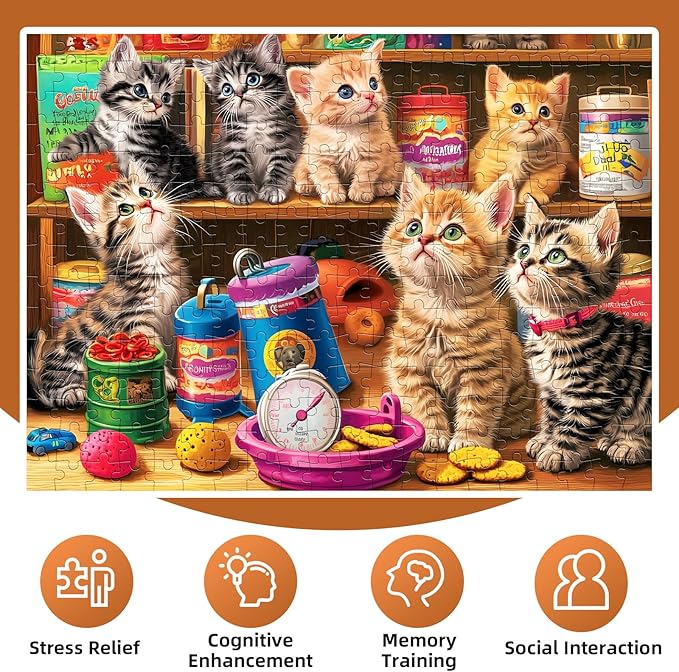 300 Pieces Cute Cats Puzzles for Adults,Large Piece Jigsaw Puzzle for Adults Teens Seniors,Fun Puzzle for Kids Ages 8-12,Challenging 300 Pieces Puzzles for Family,Great Gift for All Ages,20.5 x 15 in