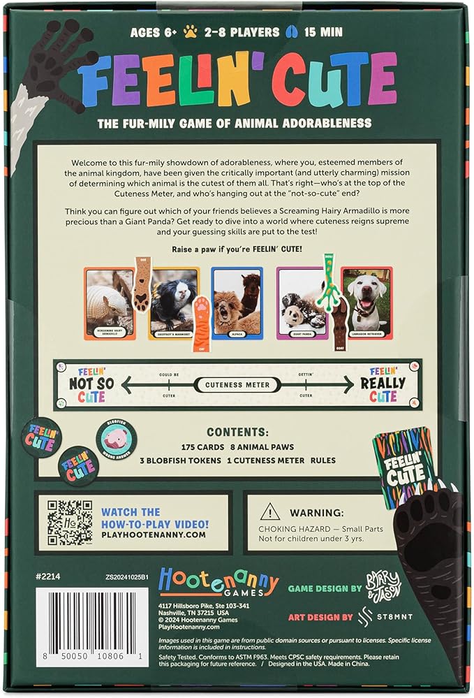 Hootenanny Games Feelin’ Cute Family Party Game | Determine Which Animals are Cutest | Perfect for Family Game Night | 2-8 Players, Ages 6+