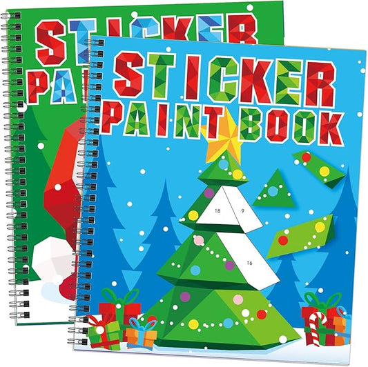 Omgouue 2PCS Christmas Crafts for Kids Ages 4-8 Sticker Paint Books Includes Elf Santa Penguins Snowman and More Designs Gift Party Create 20 Pictures Sticker Sheets are Separate