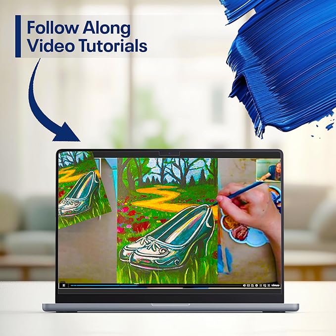 Painting4Real DIY Painting Class Kit for Adults with Video Tutorials: Learn to Paint Wizard of Oz Silver Slippers – How to Paint with Acrylics – Painting & Art Supplies – 9 Piece Acrylic Paint Set