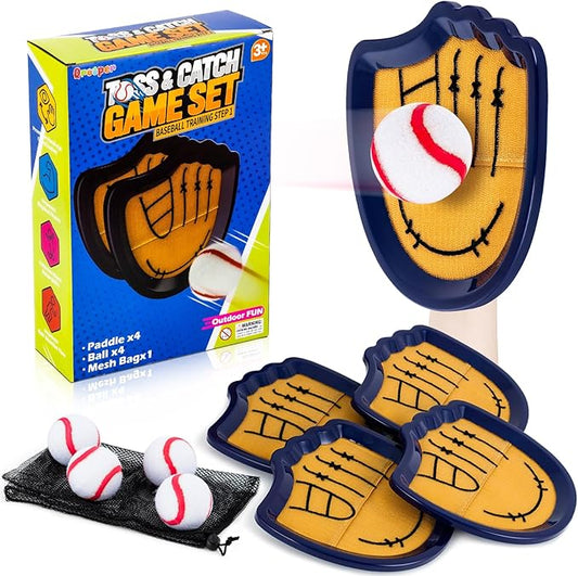 Toss and Catch Toy for Kids Ages 4 5 6 7 8 9 10 11 12 Outdoor Indoor Games for Summer Pool Beach Yard Park Catching Ball Set Gifts for Boys Girls 4 Paddles 4 Balls