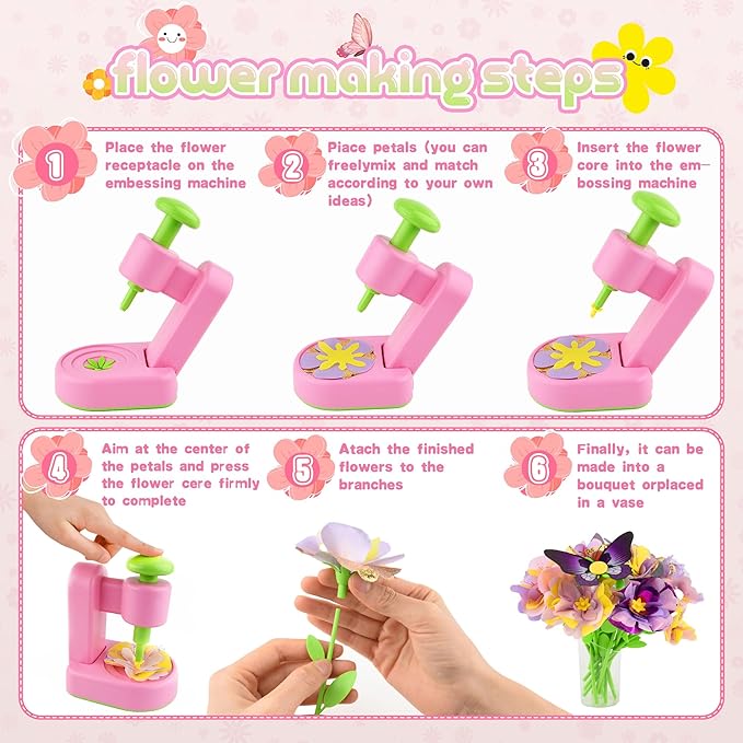 Fabric Flower Bouquets Toys,Flower Making Kit-DIY Craft Kits Toys for Kids,DIY Build Your Flowers Bouquet, Arts and Crafts for 3 4 5 6 7 8+Year Old Girl Birthday Gifts Ideas