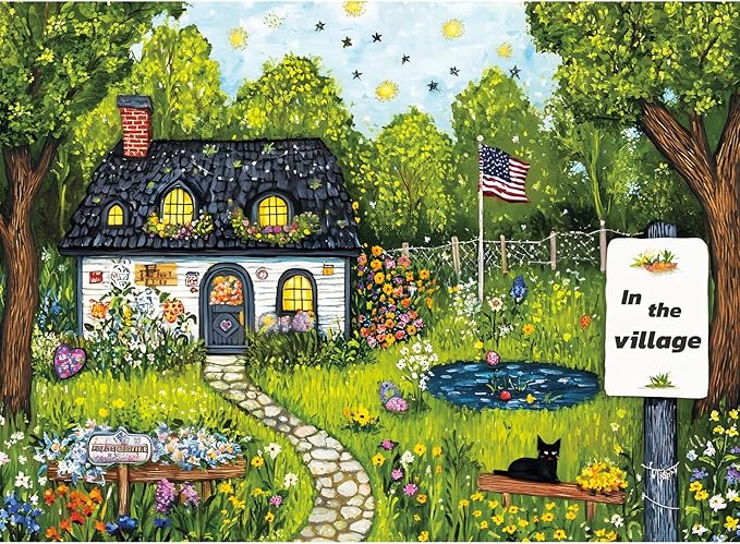 300 Piece Puzzles for Adults, Sunny Village 300 Piece Puzzle, Charming Countryside Flower Jigsaw Puzzles, Relaxing Gifts for Adults, Seniors and Kids, Finished Size 20.5” x 15”