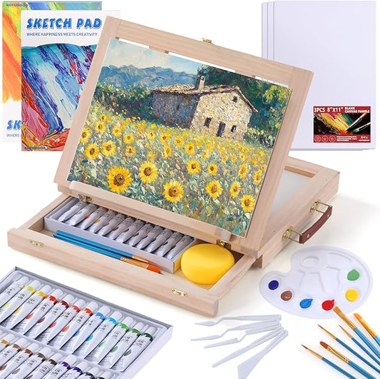 54 Pieces Acrylic Paint Set with Tabletop Easel Stand, Complete Starter Painting Art Supplies with Acrylic Paints, Canvases, Sketch Pads, Brushes and Palette for Adults Teens Kids Beginners