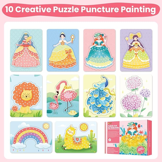 YOTOY Fabric Art Frenzy Toys for Girls Age 3 4 5 6 7 8 Years Old, Poke Art Kits, Fabric Art for Kids, Creative Puzzle Puncture Painting Toy Gift for Kid, Arts and Crafts for Kids Ages 6-8 Year Old