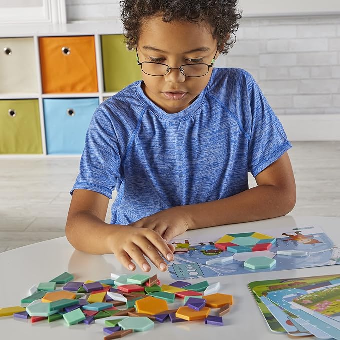 hand2mind Seasons and Weather Pattern Block Puzzle Set, Tangram Puzzle, Geometric Shapes for Kids, Pattern Blocks Cards, Pattern Play, Toddler Battern Blocks, Kindergarten Learning Activities