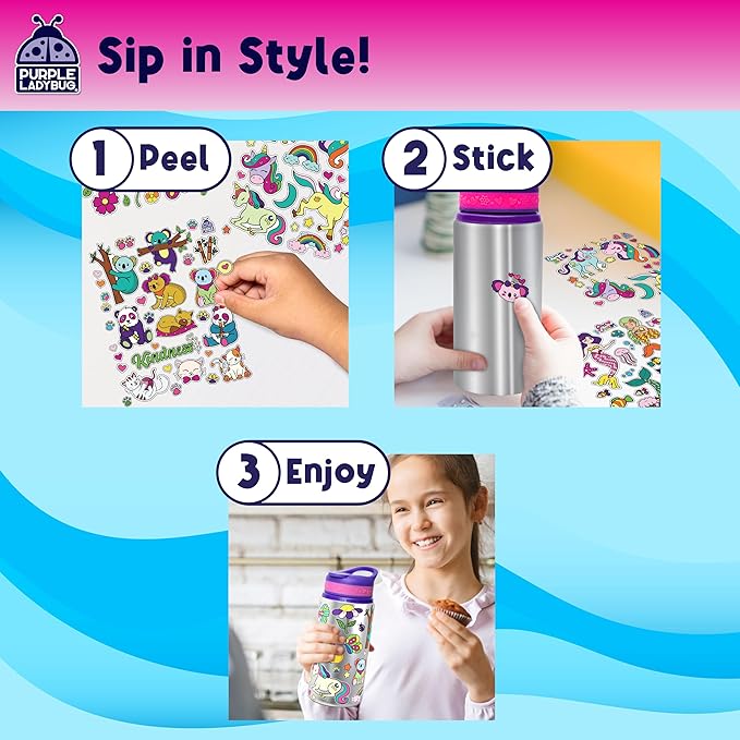 PURPLE LADYBUG Decorate Your Own Water Bottle Kit - Gifts for Girls Ages 4-8 Years Old Birthday, Little Girl Gifts, Kids Water Bottle for School, Christmas Gift for Girls