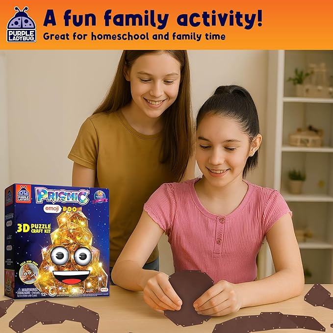 PRISMIC Emoji Poo 3D Puzzle Craft Kit - Funny Light-Up Night Lamp DIY Toy for Teens, Girls & Boys Ages 12-17 Years Old, Hilarious Gift, Cute Room Decor, Cool Crafts for Kids & Tweens