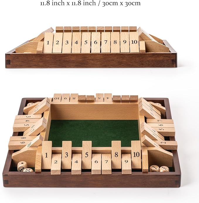 Shut The Box Dice Game, 2-4 Player Wooden Board Table Math Games, Classic Shut The Box Board Game