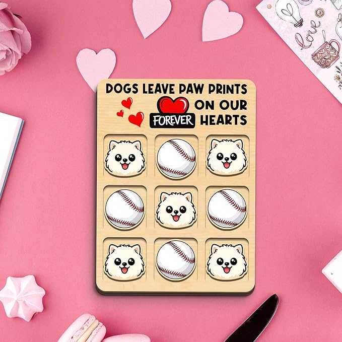 Personalized Dog XO Board Game, Personalized Cute Dog Wooden Noughts and Crosses Game, Pet Table Decor Road Trip Travel Game for Family (Dog 3)