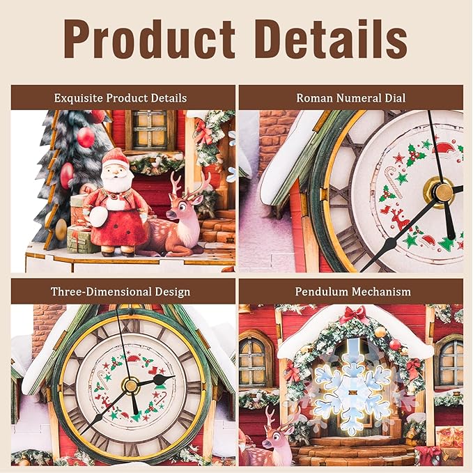 3D Wooden Puzzles for Adults - Santa House Puzzles, Clock 3D Mechanical Wood Model Kit, Good Present Idea for Family and Friends, DIY Model Kits for Home Decor