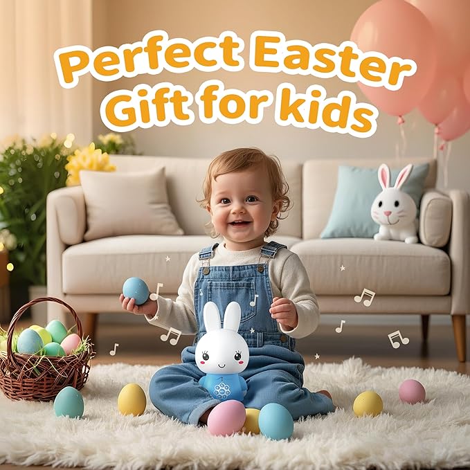 alilo Honey Bunny Kids Music Story Audio Player for Toddlers 1-5, Baby Boy Girl Easter Gifts, Pre-Loaded 16 Stories/48 Nursery Rhymes/12 Soothing Music, with Nightlight,Voice Recording