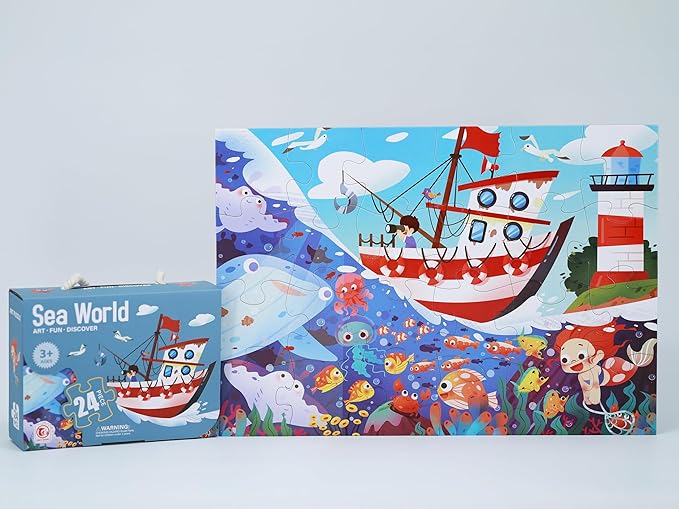 PhoenixtreeMoon Large Floor Puzzles for Kids Ages 4–6, 4-in-1 Educational Storytelling Jigsaw Puzzles – Animal, Sea, Space Themes for Boys and Girls