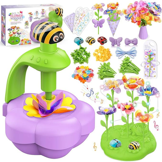 Fabric Flower Bouquets Toys with Music and Light, DIY Arts and Crafts Kit Toys for Kids Ages 4-8, Preschool Educational Activity Toy, Toddler Girls Christmas Birthday gifts for 4 5 6 7 8 Year Old Girl