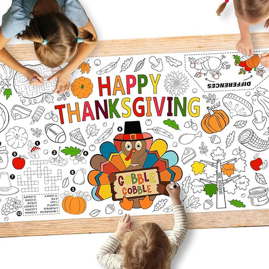 Family Fun Thanksgiving Activity Poster - 31.5 x 72 Inches, Turkey-Themed Thanksgiving Day Party, Versatile Paper Coloring Banner/Table Cover for Fall School Parties and Special Events Decoration