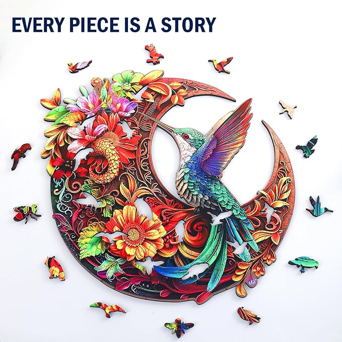 Unique Wooden Puzzles for Adults, Hummingbird Puzzle 500 Pieces 16.9" x 16.9", Animal Shaped Wood Puzzles Adult Brain Teasers, Wooden Jigsaw Puzzles, Family Games for Kids and Adults