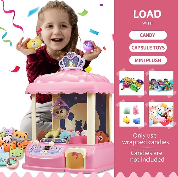 Kids Claw Machine, Girl Toys for Ages 8-13 Arcade Game Toy Claw Machine Electric Candy Vending Machine Toy with LED Lights & Adjustable Sound Birthday Gifts for 6 7 9 10 12 Years Old