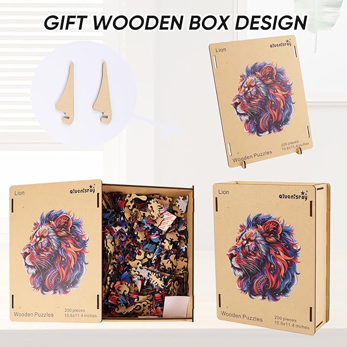 Wooden Puzzles for Adults 200 Pieces, Lion Jigsaw Puzzles, Unique Shape Animal Adult Puzzles, Irregular Wood Puzzles Creative Gift for Adults Family Game (11.4X10.6 in)