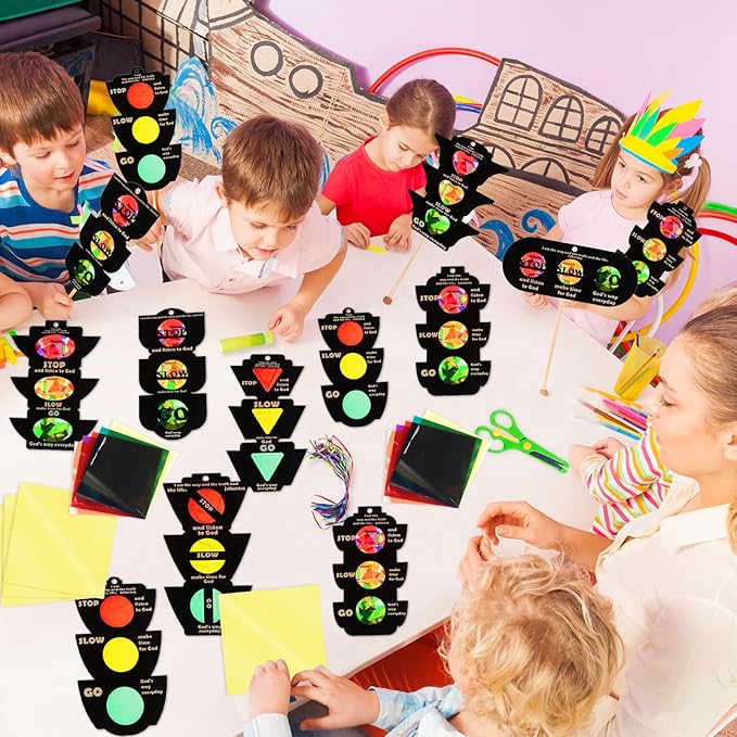 EggSun 36 Sets Bible Traffic Light Suncatchers Crafts for Kids Ornaments Stained Glass Window Arts and Crafts Kit for Sunday School Holiday Birthday Projects Home Christian Decorations Ages 4 8 12