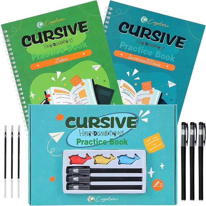 Grooved Cursive Handwriting Workbook for Kids-Reusable Magic Practice Book with Disappearing Ink, Cursive calligraphy Kit, Cursive Copybook for Kids Ages 5-12, Handwriting Without Tears Teens