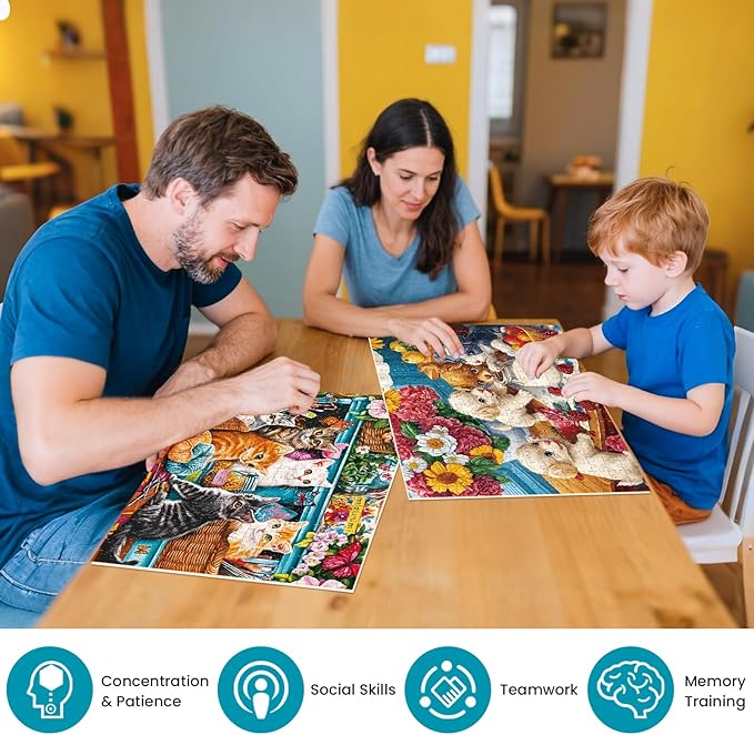 2 Pack 300 Piece Puzzle for Adults,Cute Dogs Cats Jigsaw Puzzle for Adults Teens,Large Piece Puzzle for Kids Ages 8-10 10-12,Glossy & Sturdy Pieces,Challenging Family Game Great Gift Idea,20.5x15 in