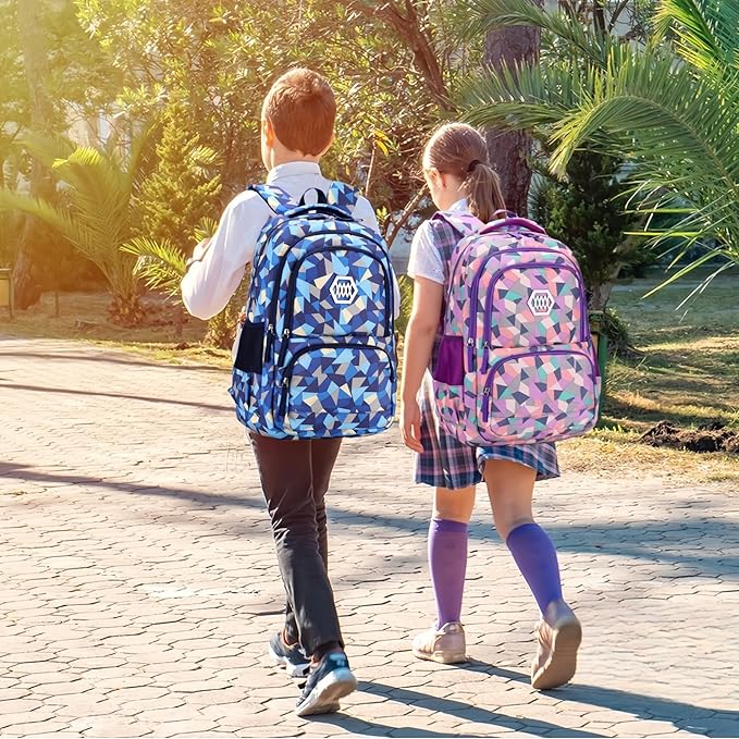 3Pcs Geometric Print Boys Backpack and Lunchbox Set for School Kids, Capacity School Backpack for Boys Elementary Middle School