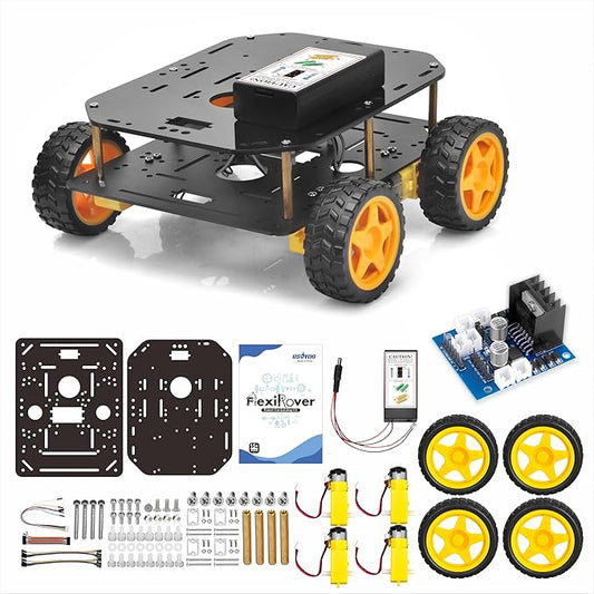 OSOYOO FlexiRover Building Kit for Arduino – Customizable Robot Car Chassis with 4 TT Motors and Wheels, Ideal for Robotics Development (Not Included Main Board for Arduino)