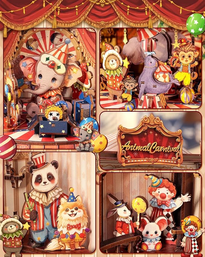 CUTEBEE 3D Wooden Puzzles Music Box - Merry-go-Round DIY Book Nook, Rotating Mechanical Model Building Kit, Wooden Music Box Kit with LED, Craft Hobbies Kit for Adults Birthday for Adults