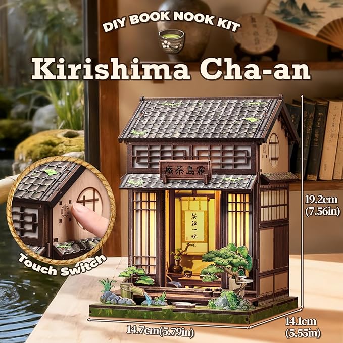 Fsolis Book Nook Kit - Japanese DIY Miniature House Kit for Adults Mini House Tiny 3D Puzzles Craft Bookshelf Diorama Decor Gifts for Women Teenagers Book Lovers （Japanese Tea Room）