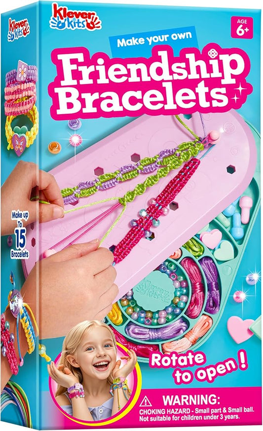 Klever Kits Friendship Bracelet Making Kit, Arts and Crafts for Kids Ages 6-12, Best Birthday Present for Teen Girl, Children's Jewelry Craft Set, Charm Jewelry Making Kit Supplies, 10 Knot Styles