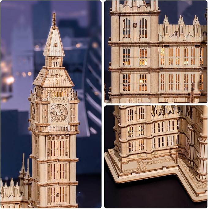 Rolife 3D Wooden Puzzles for Adults Big Ben -220 Pieces 3D Puzzle Wood London Architecture Model Craft Kits Birthday Gift for Teens/Adults Desk Decor